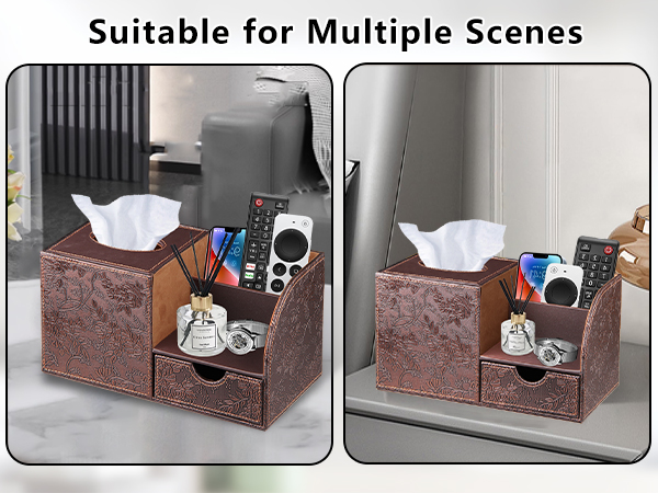 Nightstand Organizer Decorative Cube Tissue Holder with Side Organizer, Modern Facial