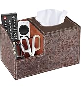 Fanousy Square Tissue Box Cover with Storage, PU Leather Cube Tissue Box Holder, Remote Control N...