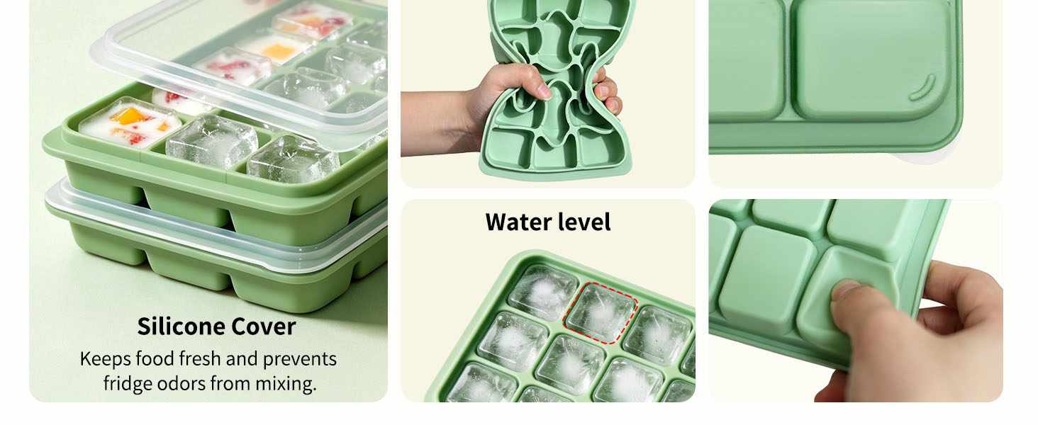 Azxb Ice Cube Trays with Lid, 2 Packs 30 Cubes Durable Stackable Flexible Silicone Ice Cube Trays