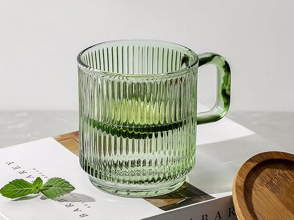 lysenn green glass coffee mug with lid with handle