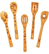 Wooden Utensil Set, Bamboo Utensils 5 pcs Wood Spoons for Cooking, Easy to Clean, Sturdy, Lightwe...