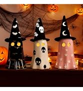 NEROSUN 3 Pack Ghost Halloween Lighted Decor, Ceramic Light Up LED Cute Ghost Figurine with Witch...