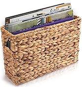 Yesland Hand-Woven Magazine Basket, Natural Narrow Water Hyacinth Holder Magazine Wicker Basket,1...