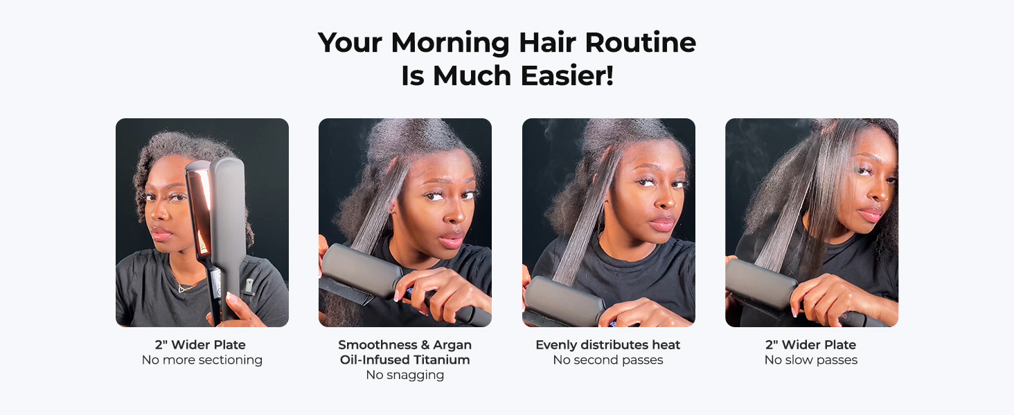 Professional titanium plates infused with argan oil and keratin for less frizz and shine
