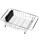 SANNO Expandable Dish Drying Rack, Sink Dish Rack Adjustable Dish Drainer with Removable Silverwa...