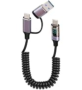 YANBORONSN PD 100W 2 in 1 USB A to USB C Coiled Fast Charging Cable with LED Display,Support Watt...