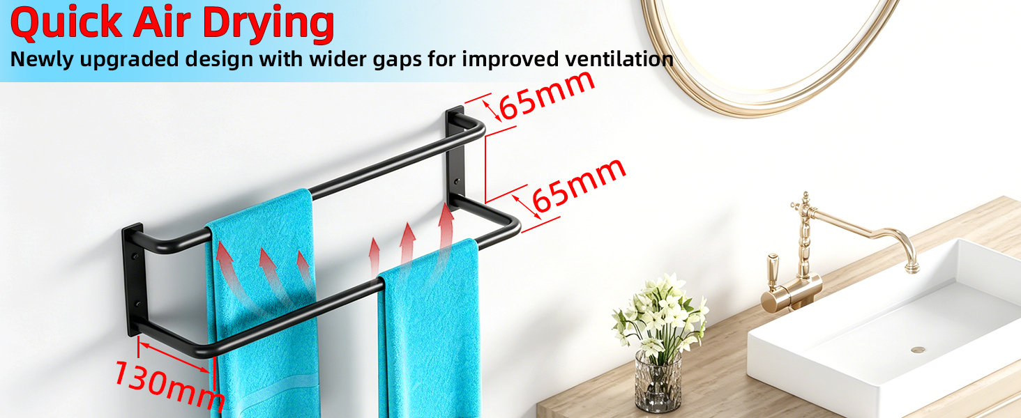 Double Towel Bar, 24 Inch Towel Rack for Bathroom Wall Mounted