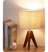 EDISHINE Tripod Table Lamp, Small Cute Bedside Lamp with Linen Beige Lampshade, Nightstand Lamp f...