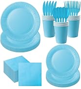 210pcs Christmas Light Blue Paper Plates Disposable Tableware Party Supplies- Includes 9" Dinner ...