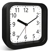 Noubnea Loud Alarm Clock for Heavy Sleepers, 4.5" Simple Square Analog Alarm Clocks with Silent M...