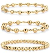 PAVOI 14K Gold Plated Beaded Bracelet Pack for Women | Stainless Steel 3-Piece Stretchy Bracelet ...