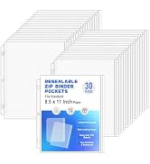 Antner 30 Pack Letter Size Binder Pockets for 3 Ring Binder, Waterproof Resealable Zip Loose Leaf...