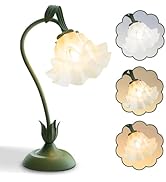 AQDZCNF Green Flower Table Lamp, LED Reading Light Bedside Vintage Flower Night Light, 3 Colors M...
