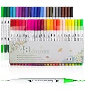 Teskyer Dual Brush Pens Markers, 48 Colors Brush & Fine Tip Art Coloring Markers for Kids Adult C...