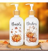 FYSUIMU 2Pcs Fall Soap Dispenser White Orange Pumpkin Leaves Glass Dispenser with Pump 16 Oz Refi...