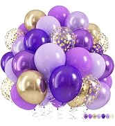 Pastel Purple Gold Balloons Set, 60Pcs 12 Inch Light Macaron Metallic Dark Purple Lavender Balloo...