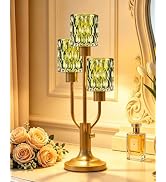 TECHYAP Mid Century Modern Green Glass Table Lamp Dimmable Vintage Gift | Nightstand Lamp Gold De...