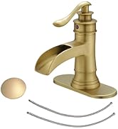 BWE Antique Brass Bathroom Faucet Single Hole Waterfall Bathroom Sink Faucet with Pop Up Drain As...