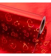 Flyhill Red Wrapping Paper-Mini Roll 17inch*32.8ft(46.8sq.ft.ttl- Holographic Foil Gift Paper wit...