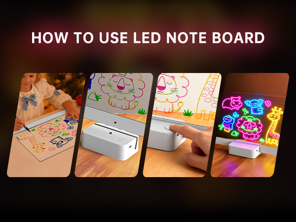 Rechargeable LED Note Board with 6 Colors & 5 Modes, Doodle Glow Drawing Board with Sketchbook