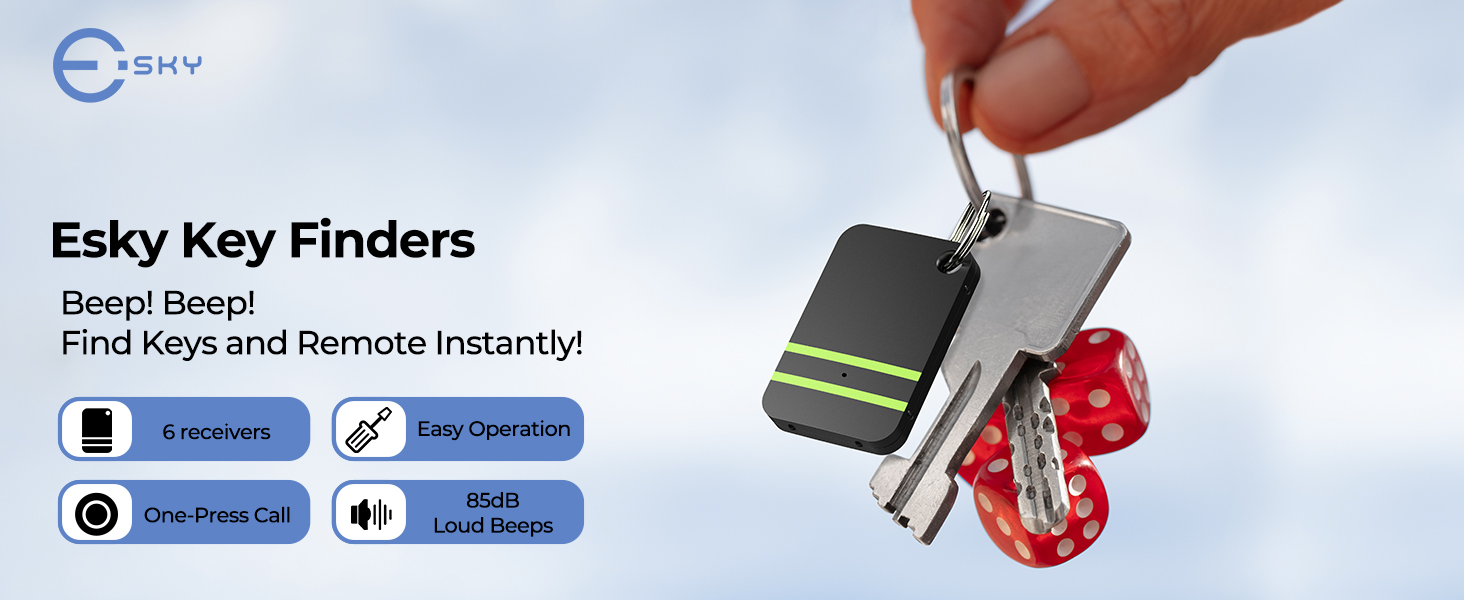Esky Key Finder, TV Remote Finders Locator with 80dB Sound 6 Receivers Wallet Trackers