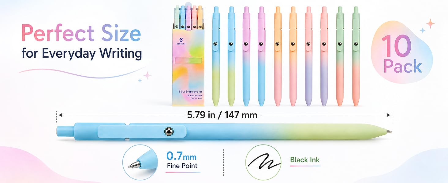 Gel Pens School Office Supplies - 10 Pcs 0.7mm Cute Black Ink Ballpoin