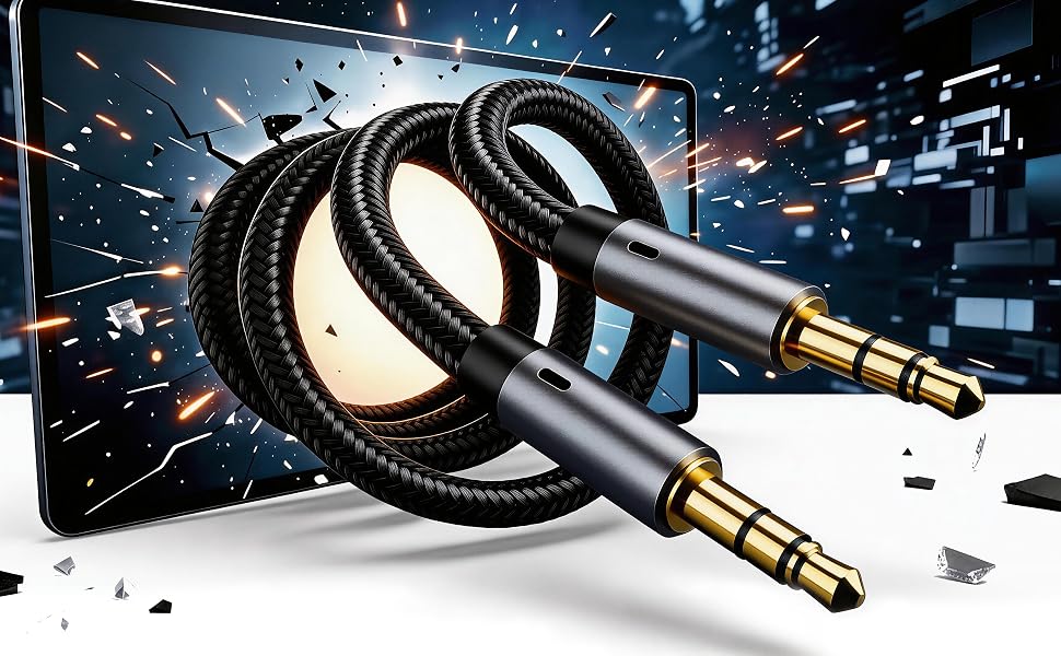 Advanced dual shielded 3.5mm aux cable eliminates EMI RFI interference static free