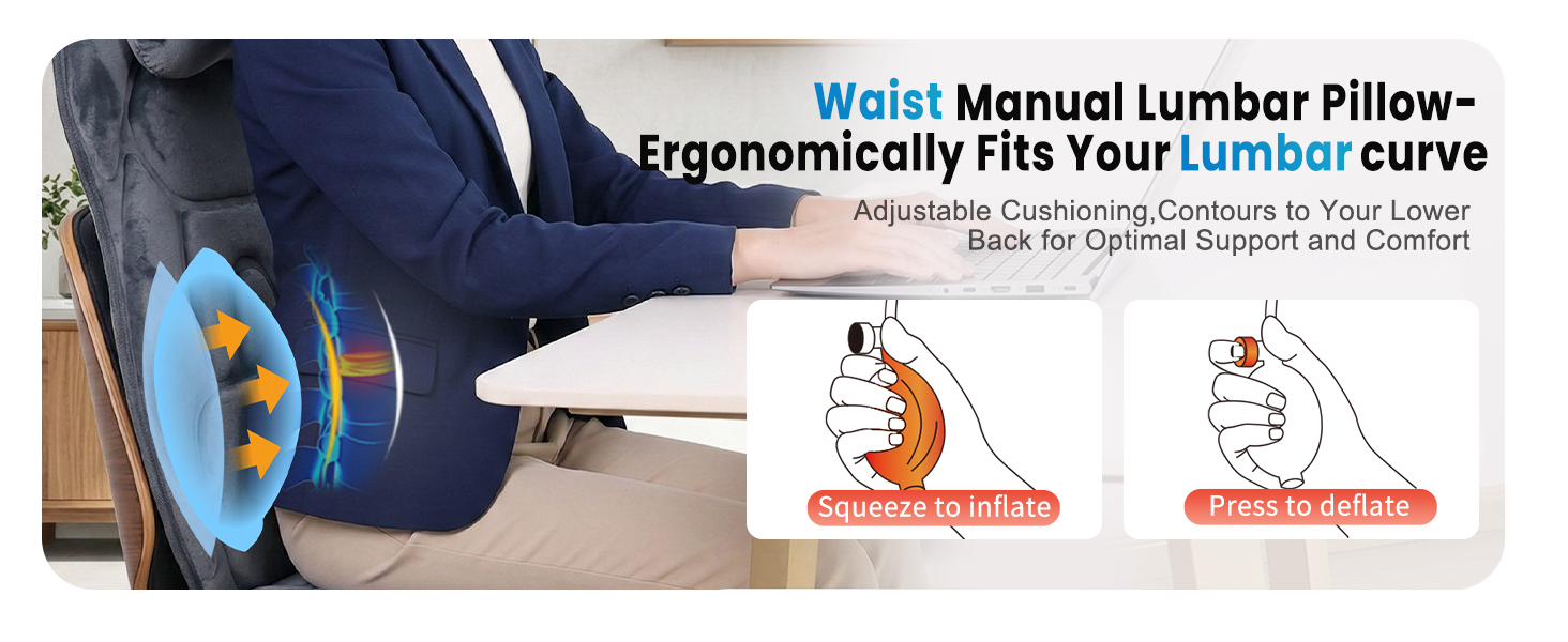 Waist-Zone Manual Lumbar Pillow-Ergonomically Fits Your Lumbar curve Adjustable Lower Back