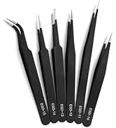 Rackii 6pcs Precision Tweezers Set, Anti-Static ESD Safe Stainless Steel Tweezers, Non-Magnetic C...