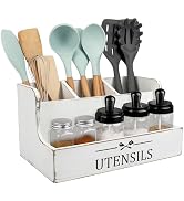 RedCall Extra Large Kitchen Utensils Holder 4 Compartments,Wood Utensil Organizer for Kitchen Cou...