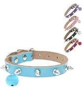 BINGPET Adjustable Leather Spiked Studded Pet Collars,Genuine Leather Dog Collar with Bells,Spike...