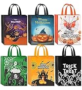 AhfuLife 6/12 Pcs Halloween Trick or Treat Bags, Large Halloween Gift Tote Bags with Handles, Reu...