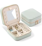 NGVRC Genuine Leather Travel Jewelry Organizer Case with Mirror for Women, Small Mini Portable Je...