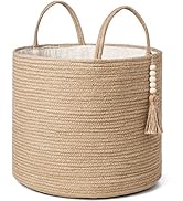 Mkono Woven Storage Basket Decorative Rope Basket Wooden Bead Decoration for Blankets,Toys,Clothe...
