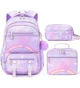 Fimibuke Kids Backpack for Girls, 3PCS Rainbow & Butterflies Teen Girls Backpack with Lunch Box P...