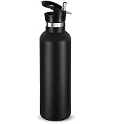 Neihepal Black Stainless Steel Water Bottles,24 Ounce Vacuum Insulated Double Wall Travel Bottle ...
