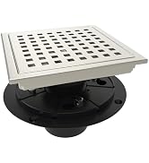 WEBANG 6 Inch Square Shower Floor Drain with Flange,Quadrato Pattern Grate Removable,Food-Grade S...