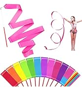 HiUnicorn 12PCS Rainbow Dance Wands Ribbon Streamers for Kids Gymnastics Rhythmic Dancing Twirlin...