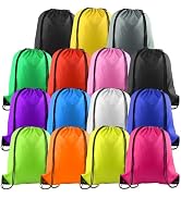 PLULON 15 Pcs Drawstring Bags Drawstring Backpack Bulk, Multicolor String Backpack Cinch Sack Spo...