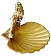 Jewelry Dish, Resin Mermaid Shell Dish Ring Holder Jewelry Organizer Trinket Dish, Golden Mermaid...