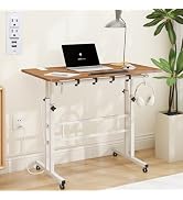 SIDUCAL Mobile Stand Up Desk with USB Ports and Outlets, Adjustable Laptop Desk on Wheels, Home O...