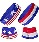 SHANGXING American Flag Sports Headband and Wristband- Striped Sweatband Set for Basketball, Foot...