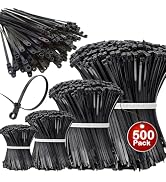500Pcs Zip Ties Assorted Sizes Black Zip Ties with Screw Hole 100Pack 4/6/8/12 Inch Standard Cabl...