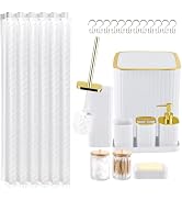 White Bathroom Accessories Set Complete with Shower Curtain Trash Can-23PCS | Bathroom Set Comple...