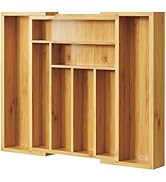 Pipishell Bamboo Expandable Silverware Drawer Organizer, Adjustable Kitchen Utensil Tray for Fork...
