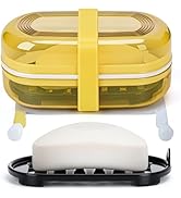 Leakproof Travel Soap Case with Lid | Draining Soap Bar Holder & Dish with Silicone Strap | Inclu...