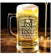 Crisky 60th Birthday Vintage Dude Beer Mug for Men 60 Years Old Gift 21 oz Birthday Beer Glass fo...