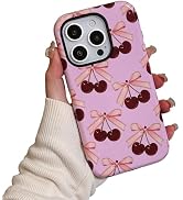 EYZUTAK Case for iPhone 16 Pro Max, Cute Red Cherry Pink Bow Phone Case Glossy Aesthetic Pattern ...