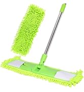 Dust Mop for Floor Cleaning with 2 Washable Chenille Pads and Extendable 58” Long Handle, Dry Wet...