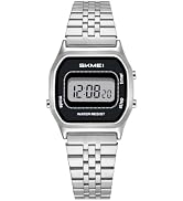 Gosasa Women's Retro Digital Watch, Square Steel Band, 3ATM | Petite Square Display, Slim 0.33-In...
